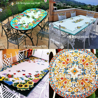 Tavoli in pietra lavica con decorazioni a mano a Napoli e in Campania foto-354104