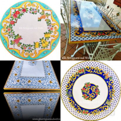 Tavoli in pietra lavica con decorazioni a mano a Napoli e in Campania foto-41127