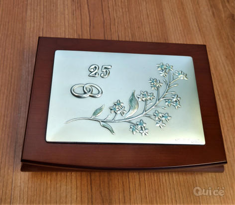 Scatola Portagioie in legno marrone scuro 25° anniversario foto-48003