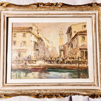 Quadro dipinto olio su tela Luigi Pagan "Calle Muneghette" Chioggia