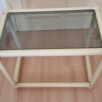  Tavolino basso in bambù con ripiano in vetro