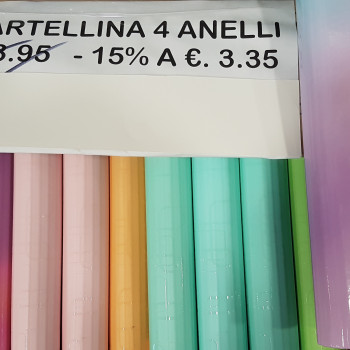 15% SCONTO CARTELLINE AD ANELLI TINTA UNITA  EURO 3,35 INVECE DI 3,94